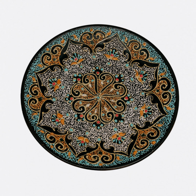 Unique handmade decorative plate from Uzbekistan, 26 cm, drip technique